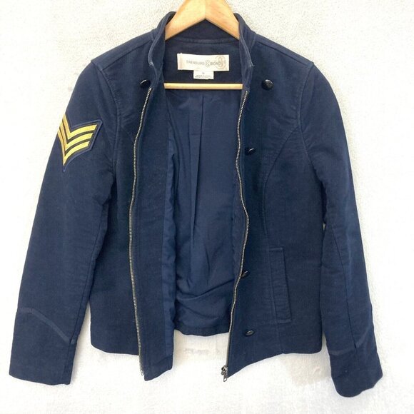 Treasure & Bond Zip Up Military Jacket Womens Medium M Navy Blue Double Breasted - Picture 4 of 16